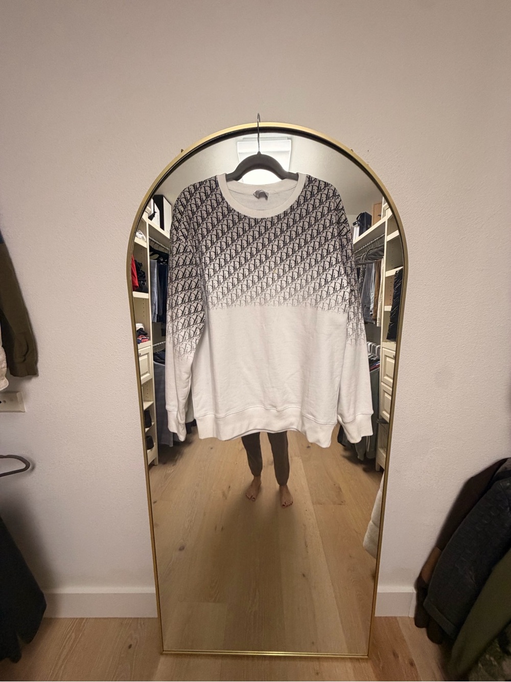 Dior White Crewneck Sweater with Black Oblique Pattern